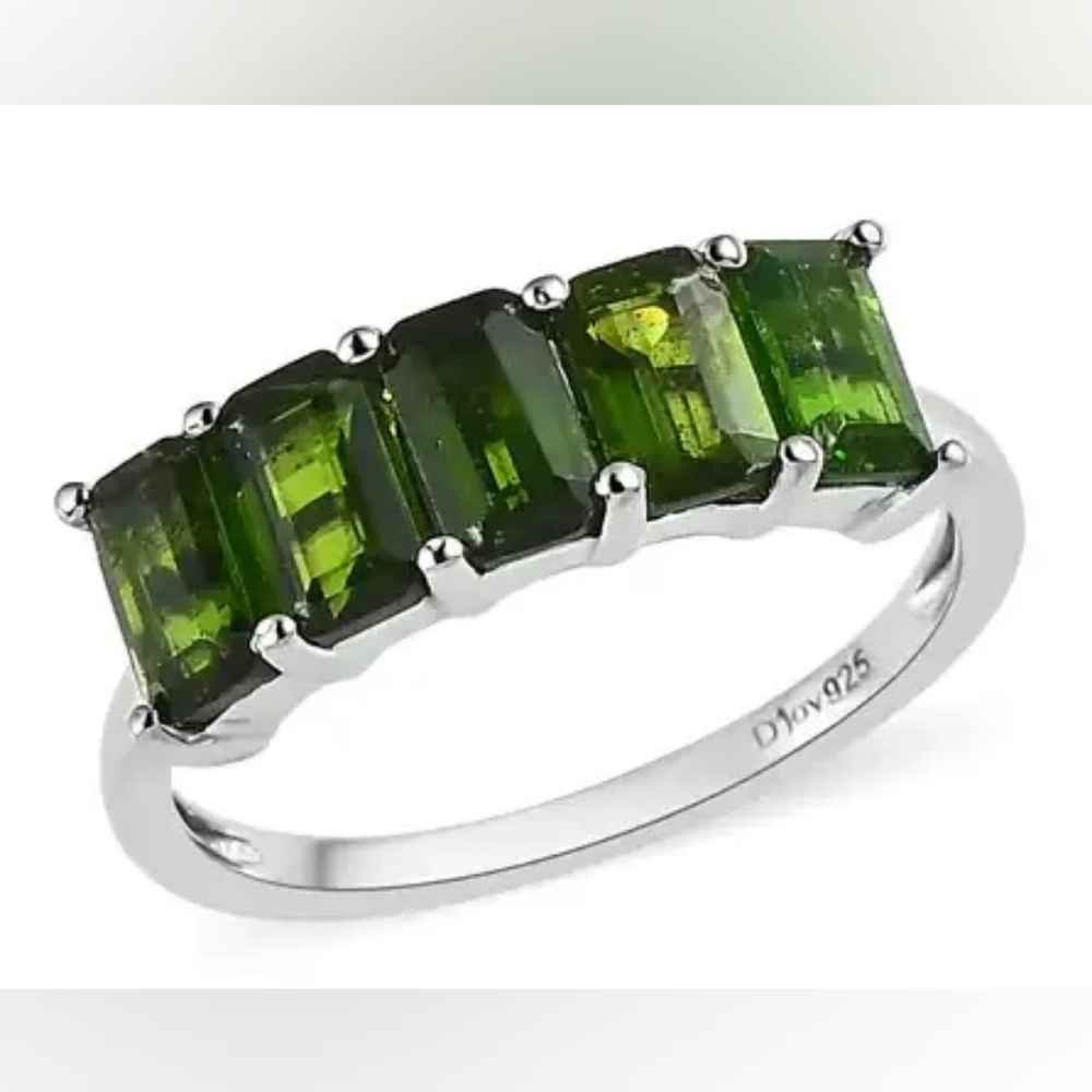 Chrome Diopside 5 Stone Ring in Platinum Over Sterling Silver